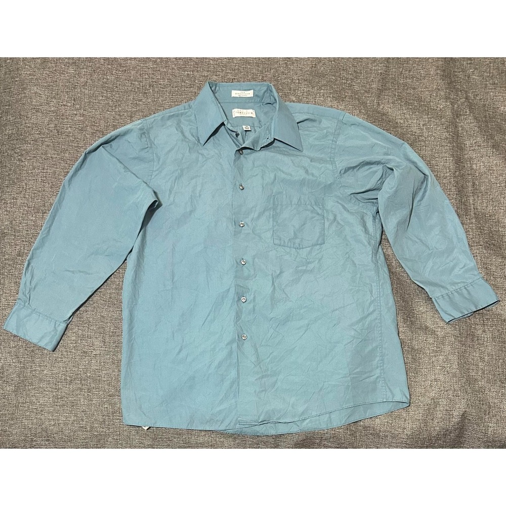 Van Heusen Mens Large Button Down‎ Shirt Blue Long Sleeve Poplin Easy Care